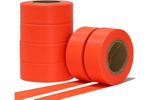 G GEYYANG GEYYANG Fluorescent Orange Flagging Tape 6 Pack,Non-Adhesive Plastic Ribbon Neon Marking Tape for Survey Boundaries,Trees and Home Workplace,Surveyors Tape,Flag Tape,1" x 98ft,3.35 Mil Thick