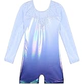 BAOHULU Gymnastics Leotards for Girls Christmas Long Sleeve Shiny Sequins Kids Biketards with Shorts Dance Unitards