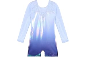 BAOHULU Gymnastics Leotards for Toddler Girls Long Sleeve Sparkle Stripes Tank Biketards Dance Unitards