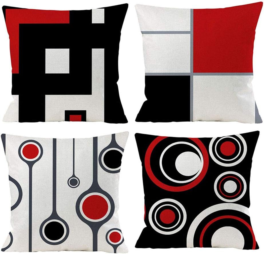 YCOLL Lot De 4 Housses Coussin 40x40cm Motif Géométrique - Taies Oreiller Lin Canapé