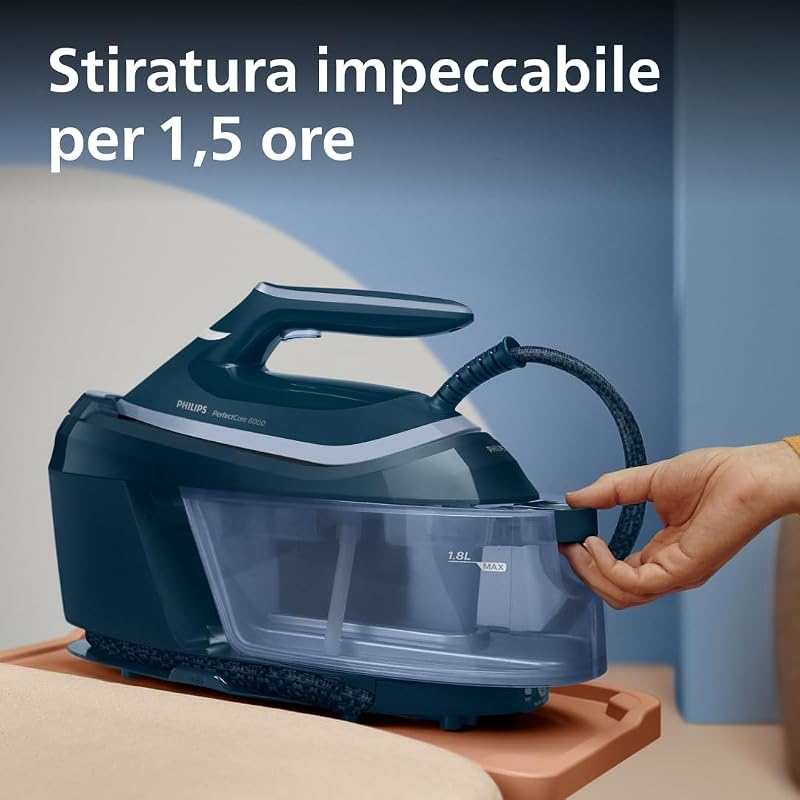 PerfectCare 6000 Ferro da Stiro con Caldaia, 6.5 Bar, 500g/min - Vapore potente, Nessuna bruciatura sui capi, Design compatto, Serbatoio da 1.8L, 2400W, Piastra SteamGlide Plus (PSG6023/20)