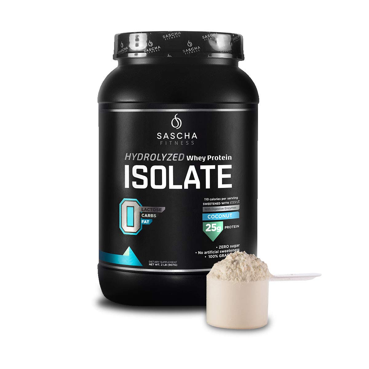 Sascha Fitness Hydrolyzed Whey Protein Isolate,100 GrassFed, 2 Pounds