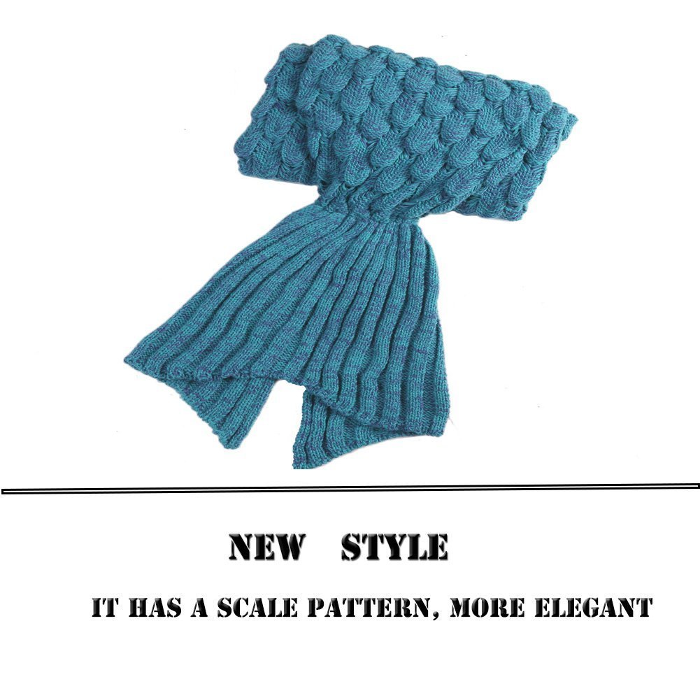 Feiuruhf Knitted Mermaid Tail Blanket for Adults Teens, Kids Crochet Snuggle Mermaid, All Seasons Sleeping Blanket (Blue)