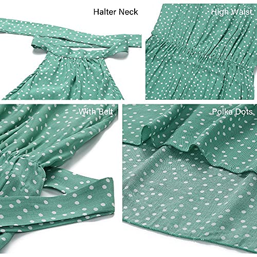 PRETTYGARDEN Women's Casual Halter Neck Sleeveless Floral Long Maxi Dress Backless Loose Ruffle Sundress with Belt - Image 7