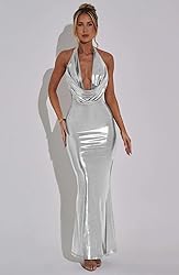 Memoriesea Women's Luxury Metallic Halter Neck