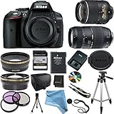 Nikon D5300 Camera Body with Nikon 18-55 VR Lens, Tamron 70-300mm Zoom Lens, Wide Angle Lens, Telephoto Lens, High Speed Memory Card, Camera Case, Full Size Pro Tripod, 3Pcs Filter Kit and More