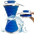 Collapsible Water Bottle, Camping Cup With Carabiner, Reuseable Silicone Foldable Leak Proof Portable Sports Travel Water Bottles For Outdoor, Travel Gym Hiking, BPA Free, Cycling Cups with Carabiner