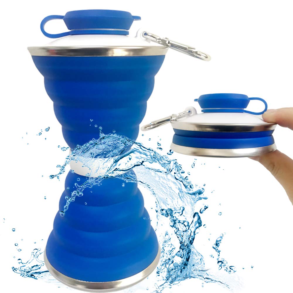 Collapsible Water Bottle, Camping Cup with Carabiner, Reuseable