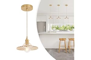Shenmoyl Pendant Light with Amber Lotus Glass Lmapshade, Brass Vintage Pendant Light Adjustable Hanging Light for Kitchen Island Dining Room Hallway