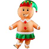 Wabolay Inflatable Elf Gingerbread Man Costume Adult Christmas Blow Up Costumes for Men Women Full Body Xmas Holiday Outfit Funny Cute Halloween Cosplay Party Blowups Suit