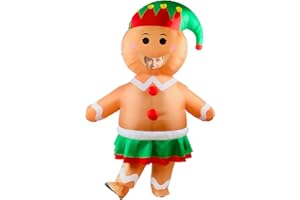 Wabolay Inflatable Elf Gingerbread Man Costume Adult Christmas Blow Up Costumes for Men Women Full Body Xmas Holiday Outfit Funny Cute Halloween Cosplay Party Blowups Suit