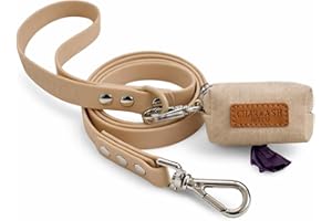 Dog Leash with Built-in Poop Bag Dispenser – Waterproof PVC, Easy-Clean, Durable 4.5 FT Walking Leash for Dogs (Brown)