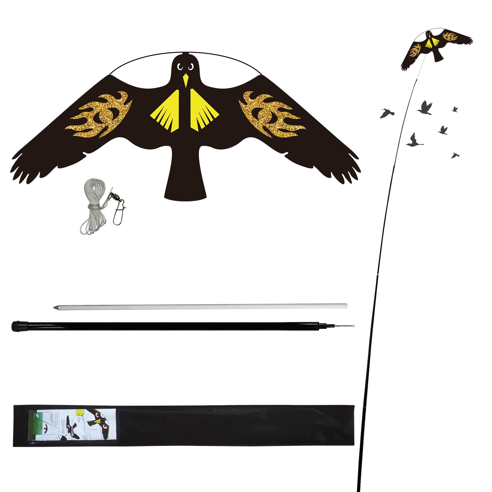 Laptony Bird Scarer Flying Kite Crops Farm Protector Bird Hawk Flying Kite with 4m Telescopic Pole