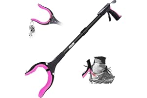 Jellas Reacher Grabber Tool, 90° Rotating Head, 32" Foldable Claw Grabber with Strong Grip Magnetic Tip and Shoehorn, Reaching Assist Tool for Trash Pick Up, Litter Picker, RGSP01 (Purple)