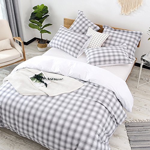 Merryfeel Cotton Duvet Cover Set,100% Cotton Yarn Dyed Buffalo Check Gingham Plaid Geometric Duvet Cover Set,3 Pieces Bedding Set - Full/Queen Black and White