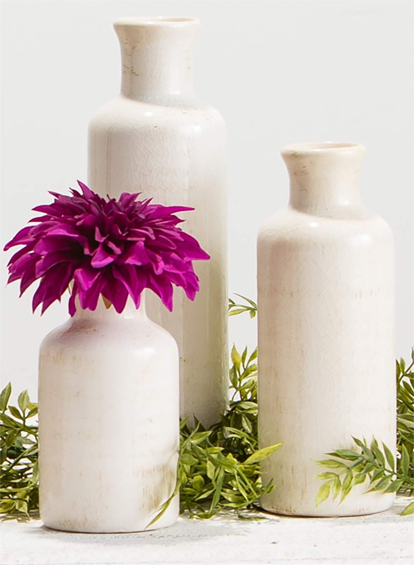 Sullivans Ceramic Vase Set, Various Sizes, Distressed White, Set of 3