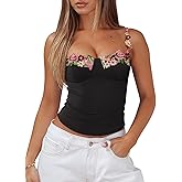PINKMSTYLE Womens Sexy Floral Bustier Corset Tops Spaghetti Strap Tank Tops Y2K Date Night Outfits