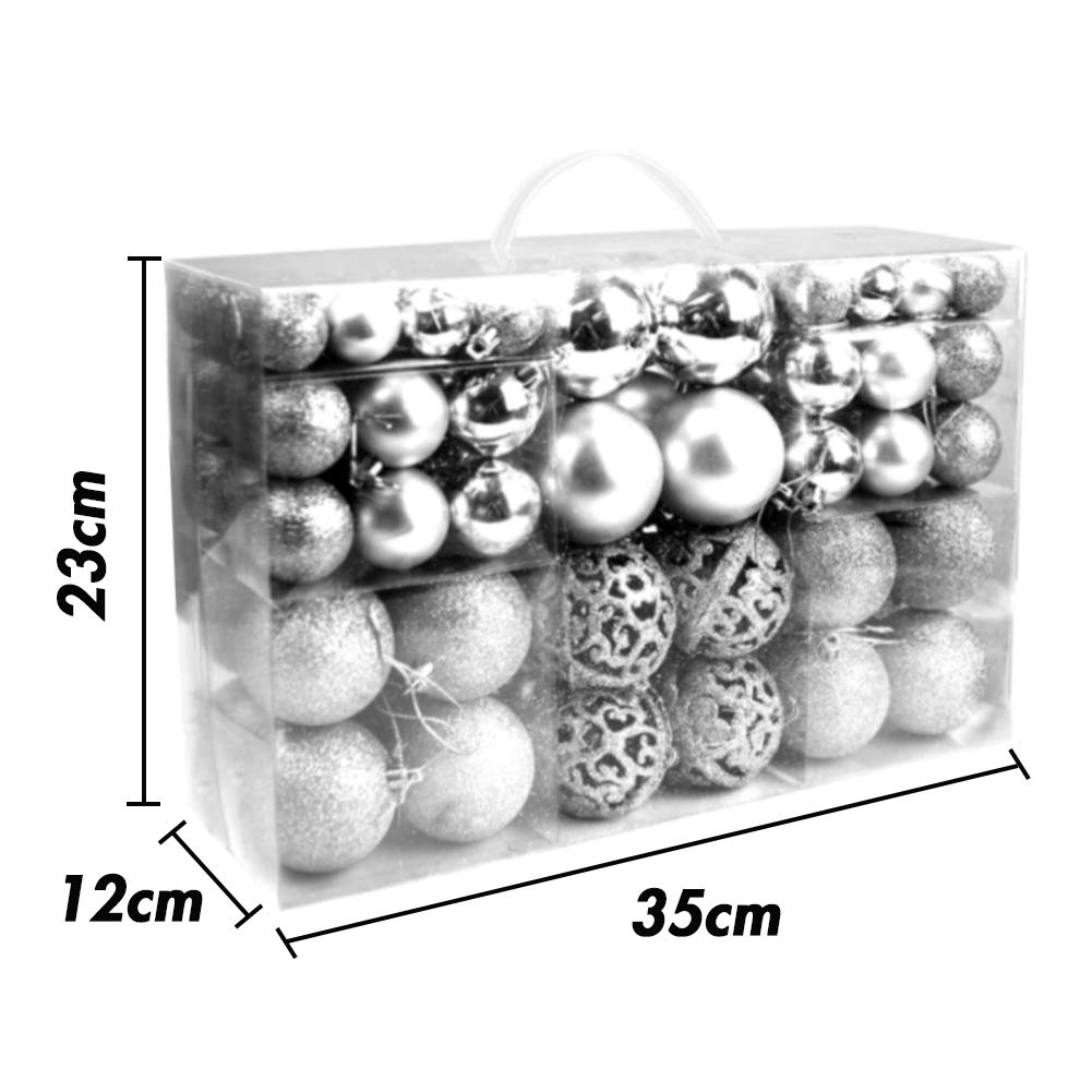 HAKACC Weihnachtskugeln, 100 Stück Weihnachtsbaumkugeln Silber Christbaumschmuck Anhänger für Tannenbaum Glitze Ball Weihnachtsdeko