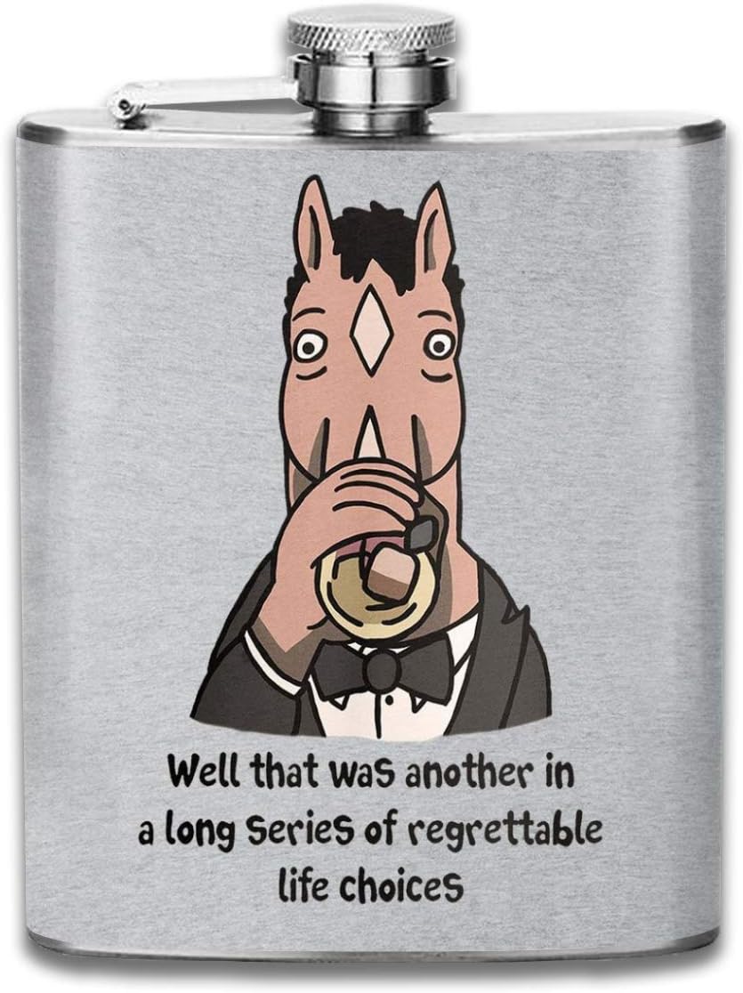 BoJack Horseman Regrettable Life Choices Print Hip Flask Pocket Bottle Flagon 7oz Portable Stainless Steel Flagon