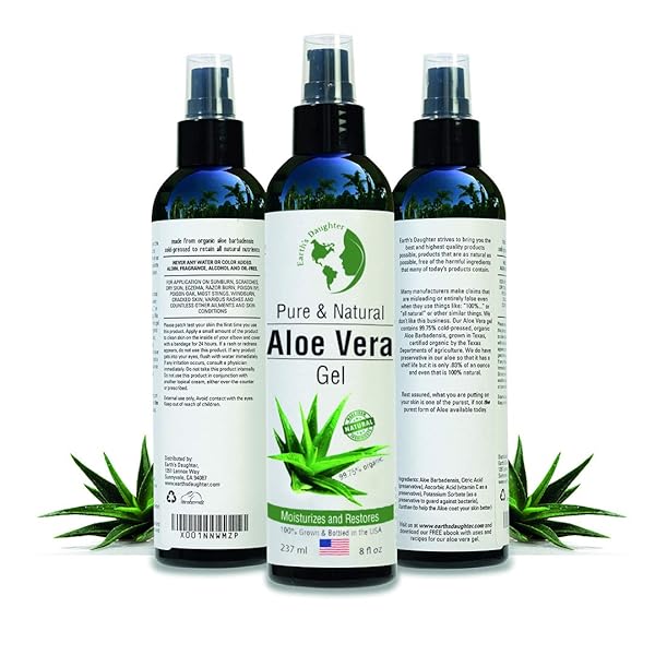 EARTH’S DAUGHTER PREMIUM ORGANIC ALOE VERA GEL FROM FRESH CUT 100% PURE ORGANIC ALOE LEAVES – TOPQUALITY FAST ABSORBING FOR FACE, SKIN, HAIR & BODY – VEGAN, UNSCENTED, NATURAL – 8 OZ USA MADE