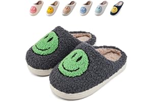 Sierlos Cute Smile Slippers for Kids Girls Boys,Happy Face Slippers Soft Plush Preppy Slippers Memory Foam Warmth Slip-on Fuzzy House Slippers Indoor Outdoor