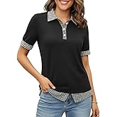 Disamer Womens Summer Tops Spring Fashion 2026 Short Sleeve Shirts Patchwork Button V Neck Tunic Tops Casual Work Blouses