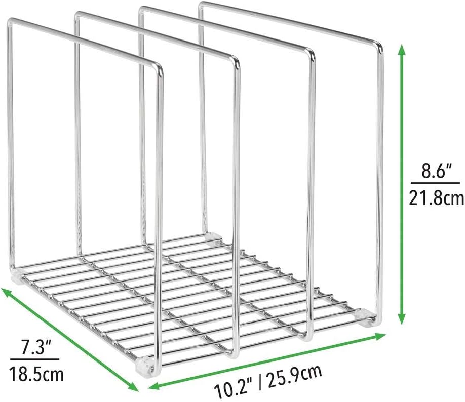 mDesign Metal Wire Organizer Rack for Kitchen Cabinet, Pantry, Shelves - Organizer Holder, 3 Slots for Skillets, Frying Pans, Lids, Cutting Boards, Vertical or Horizontal Placement, 2 Pack - Chrome: Kitchen & Dining