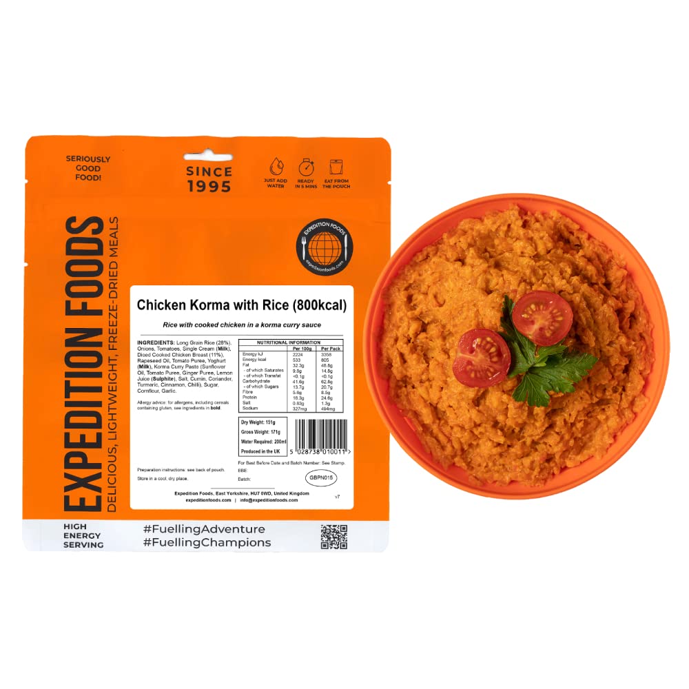 EXPEDITION FOODS Chicken Korma with Rice (High Energy Serving / 800kcal) | Freeze-Dried Camping & Hiking Food