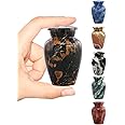 Marble Finish Metal Keepsake Urn - Mini Cremation Urn for Human or Pet Ashes - Token Urn - Sharing Memorial Urn with Velvet Bag (Dynasty Black)