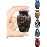 Marble Finish Keepsake Sharing Urn – Mini Metal Cremation Urn for Human or Pet Ashes – Small Memorial Token Urn with Velvet Bag & Funnel – A Perfect Tribute & Gift for Families (Dynasty Black)