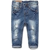 KIDSCOOL SPACE Baby Girl Boy Jeans,Little Kid Elastic Band Inside Ripped Denim Jeans Pants