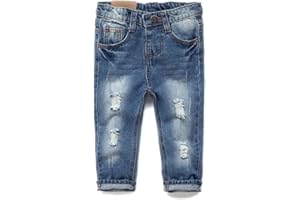KIDSCOOL SPACE Baby Girl Boy Jeans,Little Kid Elastic Band Inside Ripped Denim Pants