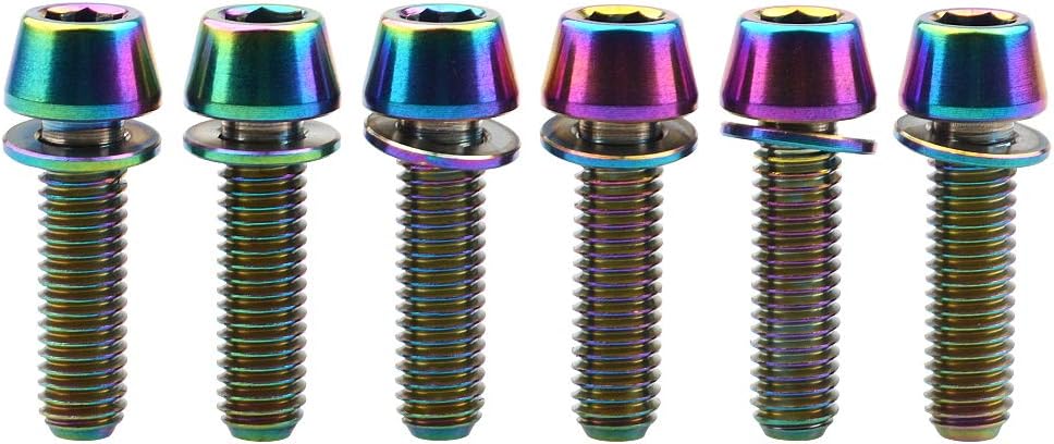 Titanium Ti Allen Hex M5x16 18mm Tapered Head Bolt with Washer Screw for Bicycle Stem Parts Pack of 6 (Ranibow, M5x18mm)