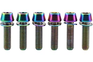 Wanyifa Titanium Ti Allen Hex M5x16 18mm Tapered Head Bolt with Washer Screw for Bicycle Stem Parts Pack of 6 (Ranibow, M5x18mm)