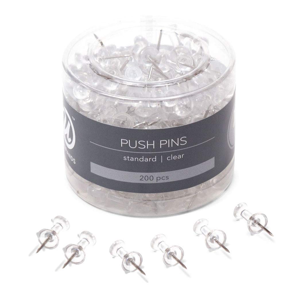 U Brands Push Pins, Clear Plastic Head Thumbtacks, Steel Point, (Pack of 24, 4800 Count Total) Image