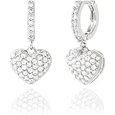 CZ Heart Dangle Earrings for Women 14K Gold Plated Pave Cubic Zirconia Heart Drop Huggie Hoop Earrings Minimalist Small Cute Crystal Love Jewelry Gifts Her Mom Daughter [HER-CZ]