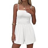 BTFBM Summer Rompers For Women 2026 Casual One Piece Spaghetti Strap Sleeveless Shorts Jumpsuit Beach Vacation Outfits