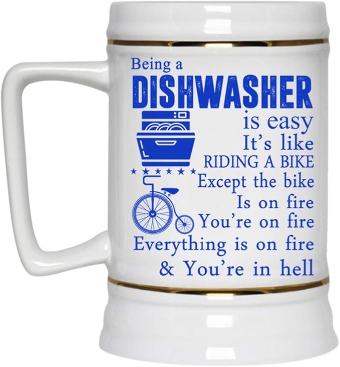 Funny Dishwashers Beer Mug, Being A Dishwasher Is Easy It's Like Riding A Bike Beer