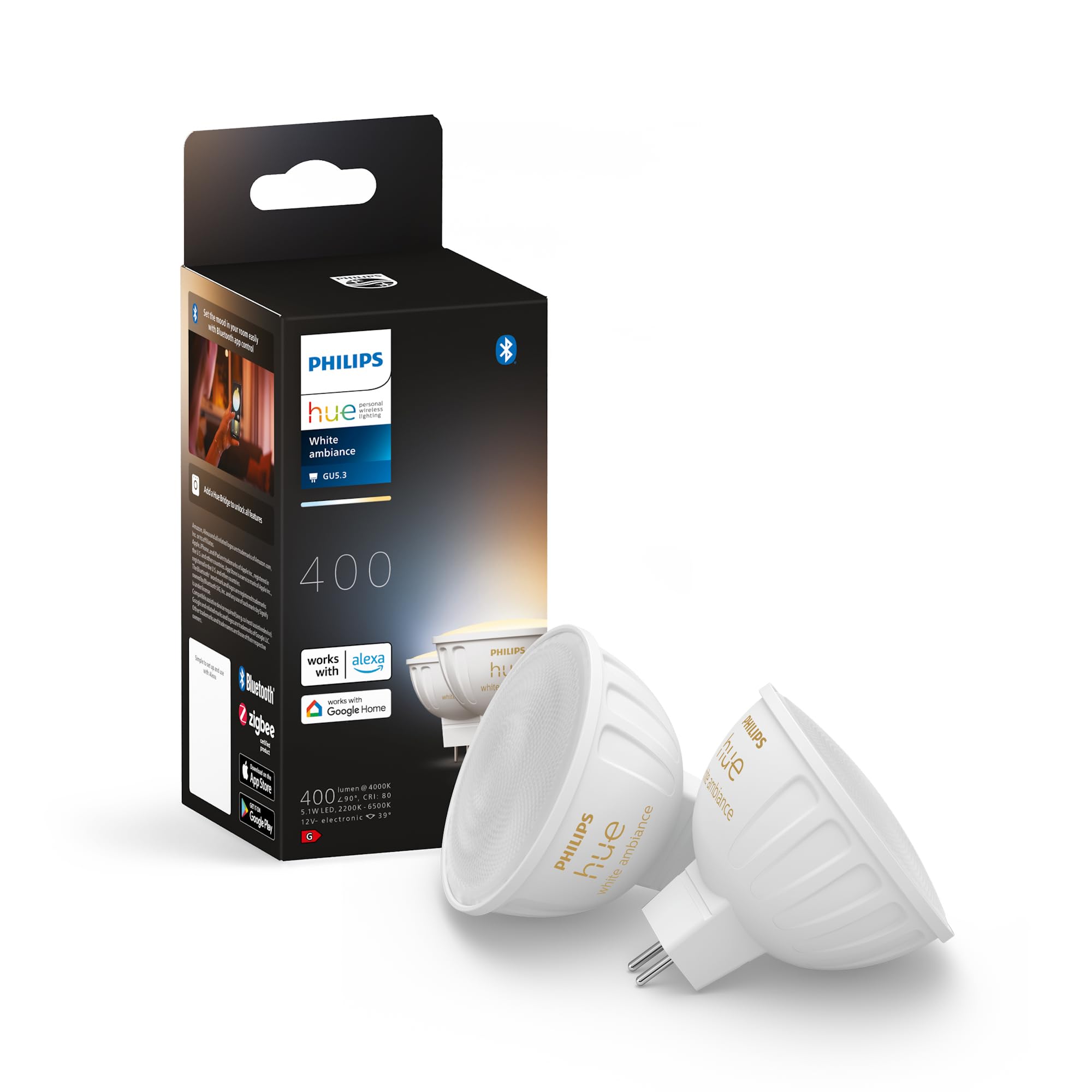 Philips Hue LED Smart Light spot - Warm to Cool White Light - 2 Pack - MR16