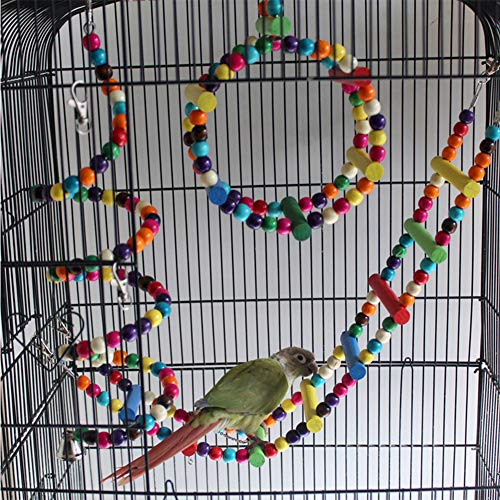 QBLEEV Bird Toys Cage Playset, Hanging Climbing Chewing Wooden Parrots Toys, Colorful Ladder Swing Perch Stand, Bungee Beads Toys for Cockatiel Conures Parakeet Small Macaw African Grey