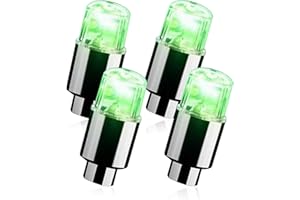 Fogfar Pack-4 LED Valve Stem Caps Lights, Waterproof PVC Car Tire Wheel Lights, Neon Flashing Colorful Decorative Tyre Valve Lights for Car Motorcycles Bicycles (Green)