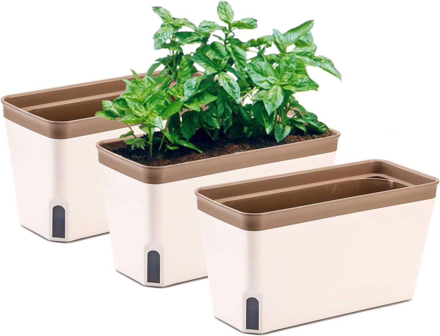 MOHENA 10.5 Inch Self Watering Planter Pot Rectangle, Plastic Plant Pot with Visual Water Level
