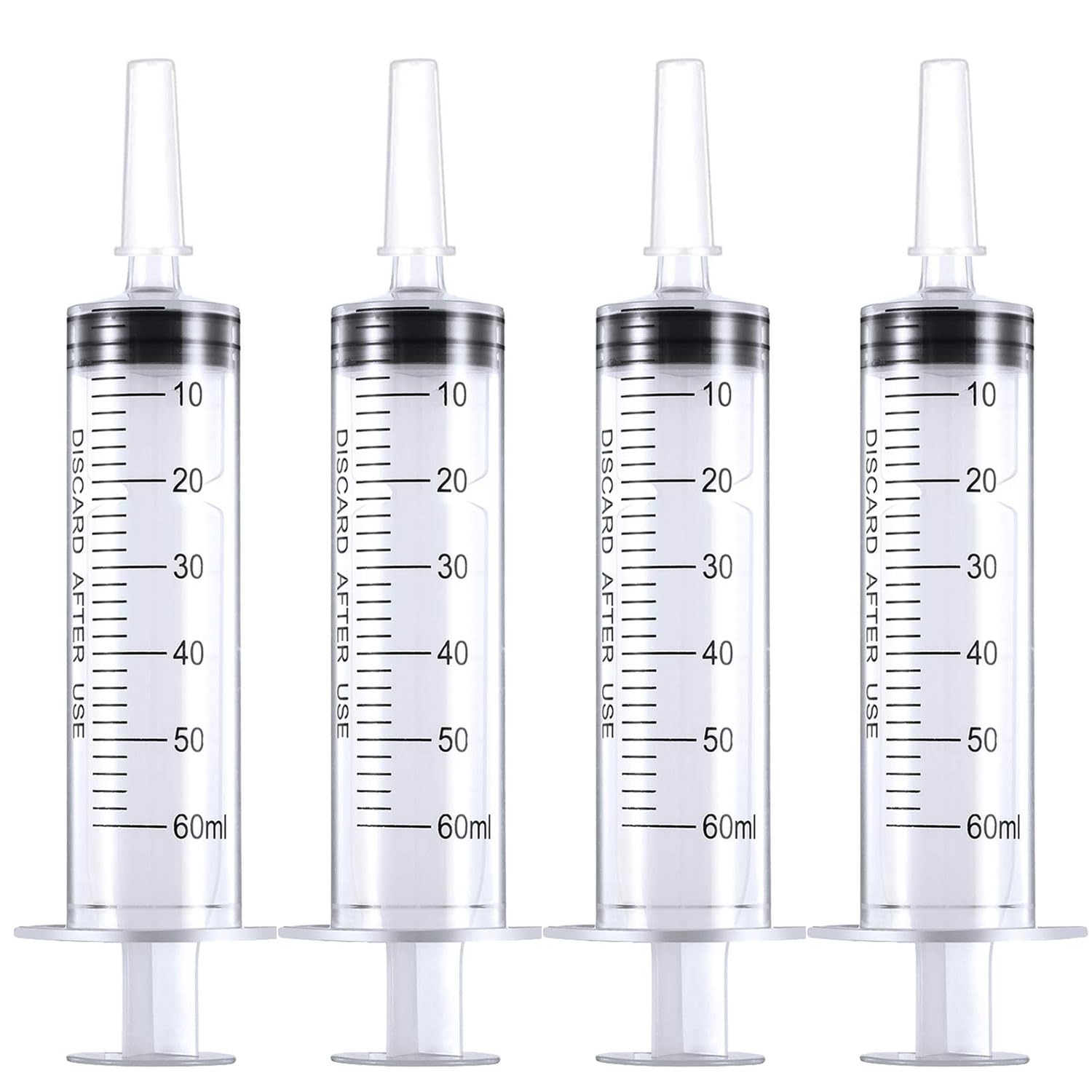 Photo 1 of 60 ml Syringe without Needle, Syringe for Liquid with Cap, Oral, Scientific Labs, Measurement, Pack of 4