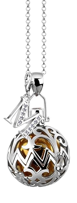 Nenalina Silber Halskette mit Engelsflüsterer Anhänger inkl. Klangkugel und Buchstaben Charm Anhänger | Damen Collier mit Sch