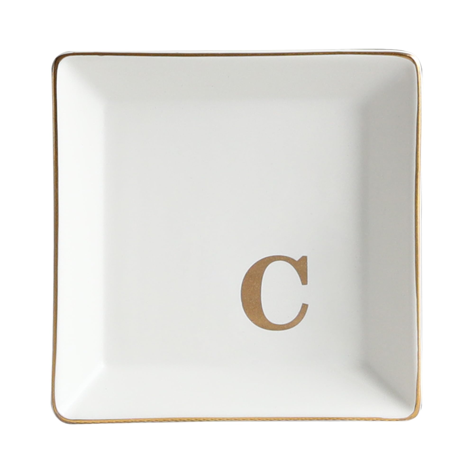 Photo 1 of COLLECTIVE HOME - Ceramic Jewelry Tray, Monogram Decorative Trinket Dish for Rings Earrings Necklaces Bracelet Watch Keys, Birthday Mother's Day Christmas Gift for Women, 4" x 4" (C)