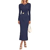 MEROKEETY Women's Fall Long Sleeve Bodycon Dresses Elegant Wedding Guest Cocktail Party Midi Maxi Dress