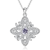 LONAGO 925 Sterling Silver Witches Knot Birthstone Pendant Necklace-Original Protection Witch Celtic Knot Jewelry Mothers Day Gifts for Women