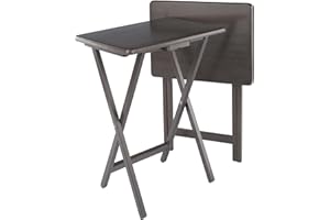 Winsome Alex 2-Piece Snack Table Set, Oyster Gray Finish - Folding TV Tray Tables for Living Room, Compact Storage Design
