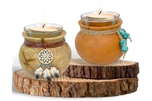 AMAJY Votive Candle Holder in Southwest Native American Resin Jar Aztec Navajo Style Home Decor (A Set of 2) Tea Light Holder