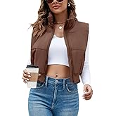 Imily Bela Womens Cropped Puffer Vest Stand Collar Sleeveless Zip Up Padded Gilet